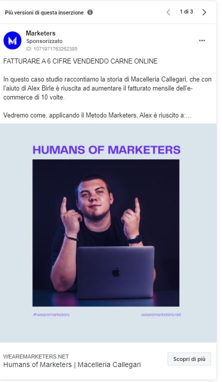 Guida Facebook Ads: da 0 a ROI (costi, strategie e casi studio) 37 Facebook ads macelleria callegari