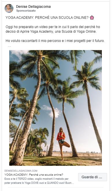 Guida Facebook Ads: da 0 a ROI (costi, strategie e casi studio) 33 Facebook ads yoga academy retargeting